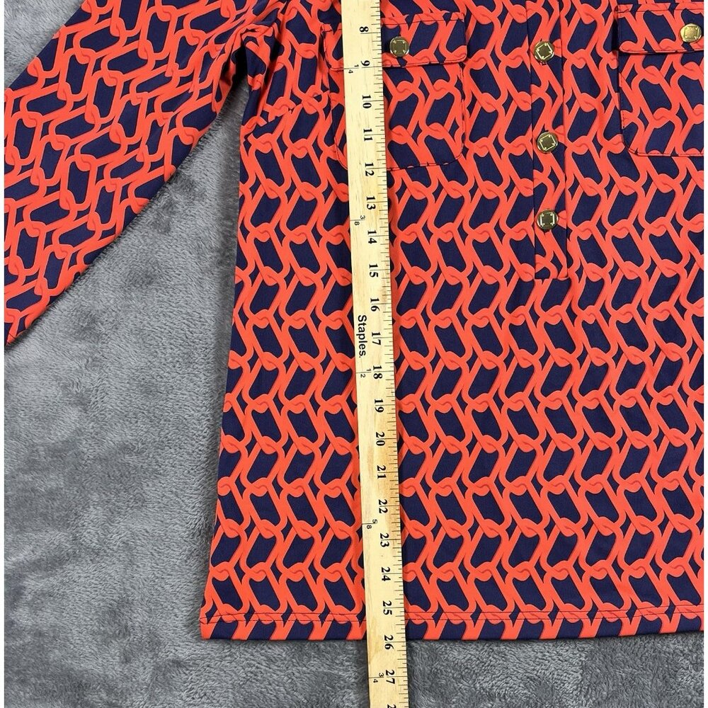 Elizabeth McKay Pull Over Red Blue Top Size L Gold Tone Buttons 3/4 Sleeve - Picture 8 of 8